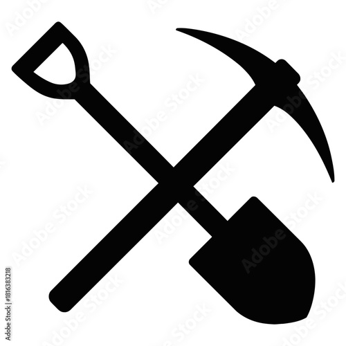 Crossed shovel pickaxe icon mining tools silhouette construction logo symbol