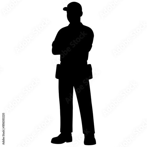 Construction worker silhouette tool belt standing arms crossed contractor