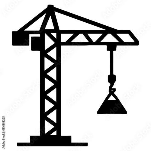 Tower crane icon construction site lifting hook silhouette building structure