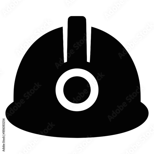 Miner safety helmet icon with headlamp silhouette for construction work