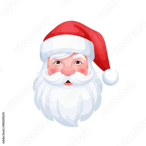 Cheerful Santa Claus illustration with rosy cheeks and fluffy white beard radiating holiday joy for festive Christmas designs and seasonal promotions