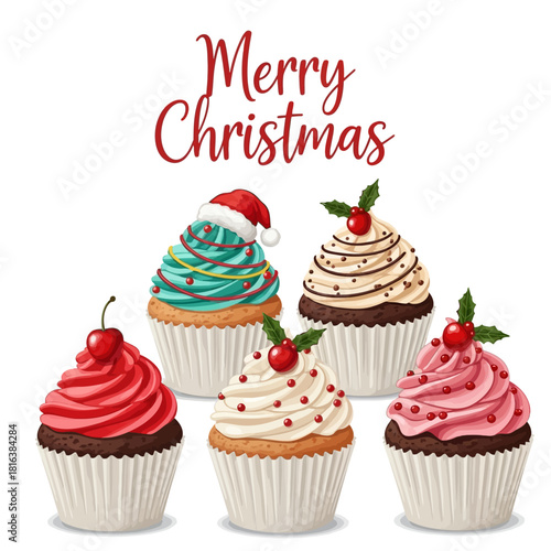 Delicious Christmas cupcakes with festive decoration and sweet frosting, perfect for holiday treats and baking promotions, making everyone happy with festive cheer