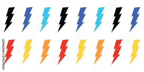 Multi-Color Lightning Bolt Icon Set Vector, Bright Gradient Energy Power Speed Symbol Collection, Electric Flash Graphic