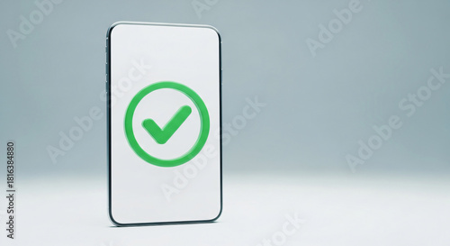 A phone with a green check mark on it. The phone is turned off
