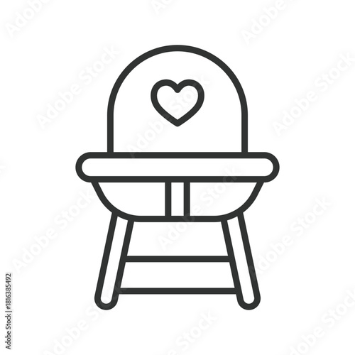 Baby chair icon in line design. baby chair, kids chair, feeding chair, children furniture, toddler seat on white background vector. baby chair editable stroke icon