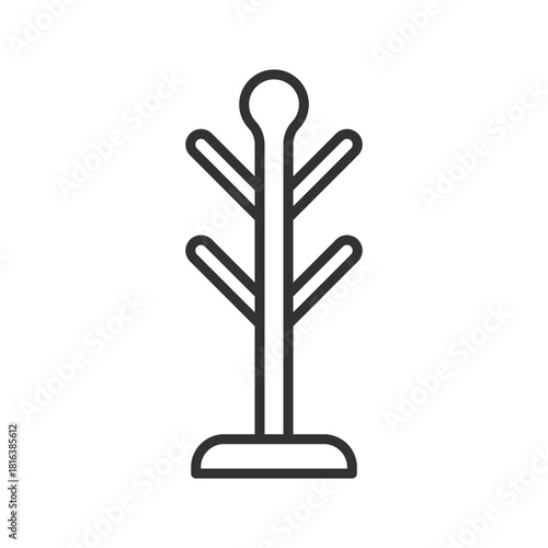 Coat stand icon in line design. coat stand, coat rack, stand hanger, home accessory on white background vector. coat stand editable stroke icon