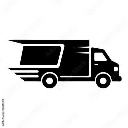 Express Delivery Truck Silhouette Vector on White.