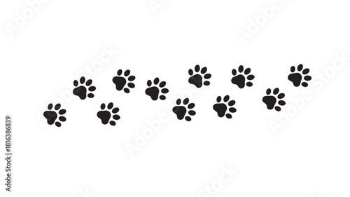 a series of black animal paw prints arranged in a straight line showcasing a simple design on transparent background silhouette high quality