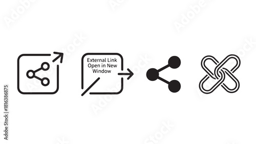 a set of four black link icons illustrating sharing connectivity and web links on transparent background silhouette high quality professional detailed modern