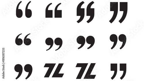 a collection of black double quotation mark graphics in various sizes and orientations ideal for design projects on transparent background silhouette