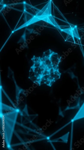 Abstract Cyan Plexus Network on Black Background