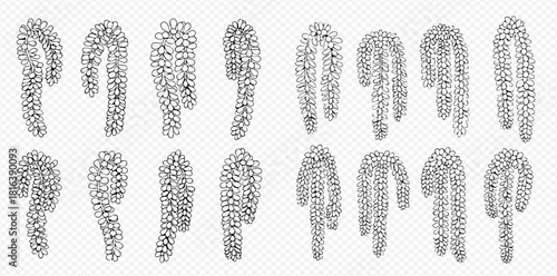 Set of black and white hand drawn candy canes with various shapes and patterns.
