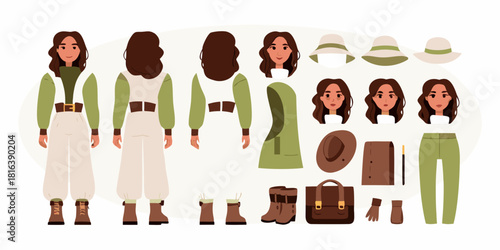 Character creation kit female adventurer with interchangeable clothes and accessories