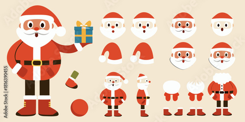 Cartoon santa claus constructor with various parts and accessories