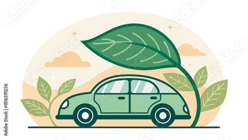 Sustainable transport concept showcasing a green vehicle promoting environmental consciousness and eco friendly driving habits