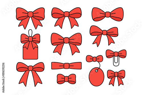 Collection of decorative red ribbon bows for gift wrapping and special occasion packaging