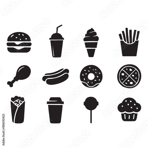 Fast Food Silhouette Icons vector