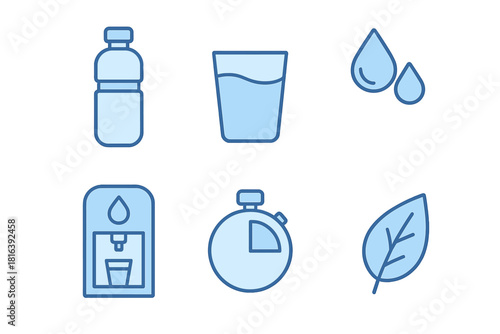 Collection of line symbols representing hydration, health, time, water, and natural elements