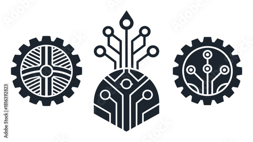 Modern technology concept of gears and circuit connections, conveying innovation and efficiency for business solutions