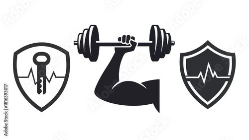 Strong arm lifting dumbbell with security and heart health shields for fitness and wellbeing concepts