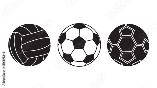 a collection of four distinct sports balls displayed in a striking black silhouette style on transparent background high quality professional detailed modern