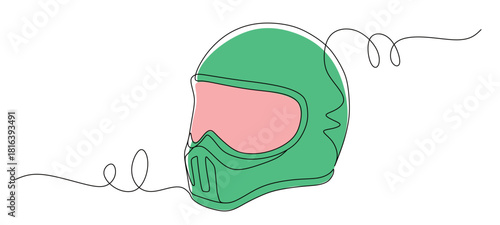 Continuous line art of a helmet with curved lines. Vector illustration with attractive colors.