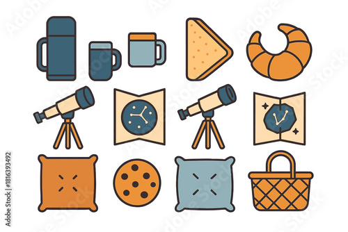 Outdoor leisure set with telescope star chart picnic basket thermos and breakfast snacks