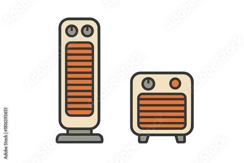 Modern portable electric space heaters: a tower fan heater and a small box unit