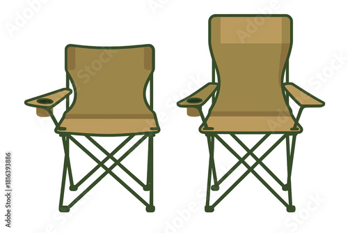 Pair of portable folding camp chairs in two different sizes for outdoor leisure