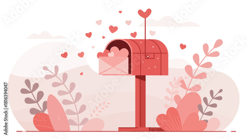 Adorable mailbox overflowing with love letters, perfect for Valentine's Day designs and sweet romantic projects