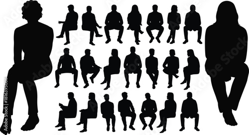 Silhouette, people, sitting, poses, adults, men, women, figures, seated, collection, outline, human, posture, design, group, relaxed, illustration, lifestyle, set, position