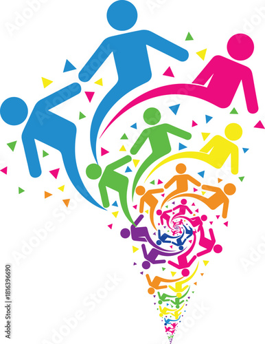 spiral, people, colorful, unity, diversity, teamwork, abstract, illustration, vibrant, motion, design, swirl, community, gradient, figures, dynamic, pattern, harmony, connection, inclusive