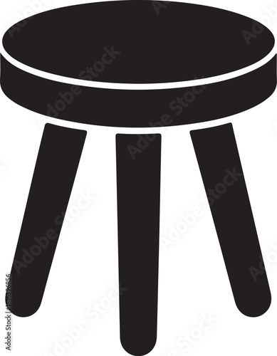 Black three legged stool silhouette isolated on white background simple icon furniture