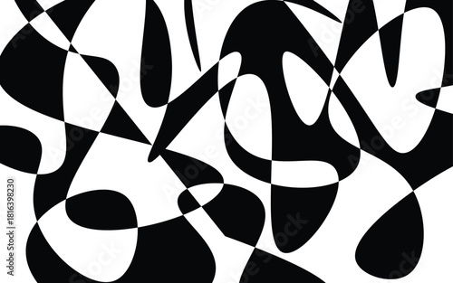 Abstract black and white shapes create a dynamic and modern pattern, perfect for backgrounds, textiles, and graphic design projects, offering a bold and eyecatching visual element isolated on