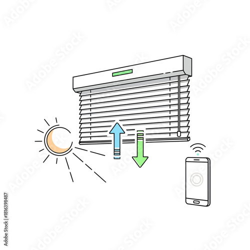 Smart home automation with automated window blinds controlled by smartphone for modern, convenient living, enhancing lifestyle and home technology integration