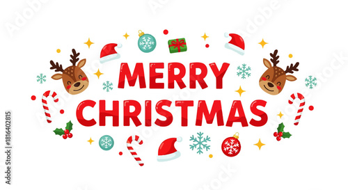 Merry Christmas Text with Holiday Decorations