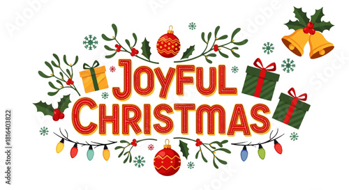 Festive Joyful Christmas Illustration with Transparent Background