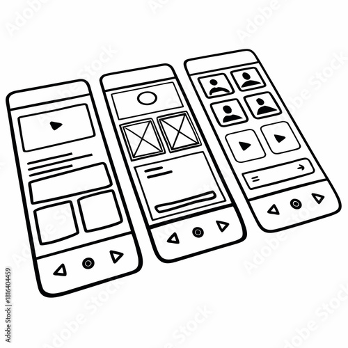 Mobile app wireframe designs showing user interface layouts
