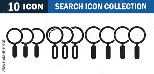Collection of ten uniform search icons featuring identical magnifying glass designs in a row