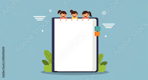 Book with Children Illustration on Blue Background