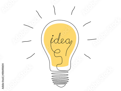 Light bulb with idea in one continuous line drawing. Brainstorm symbol and creative mind concep eps 10