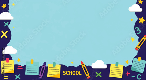 School Education Background with Learning Supplies and Colorful Accents