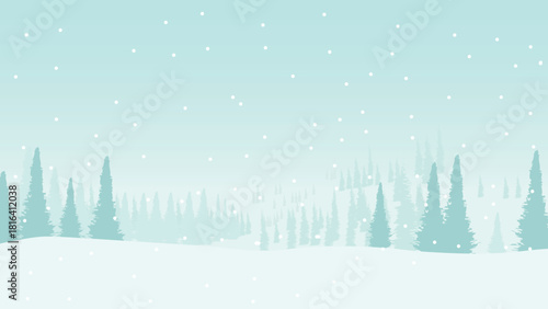 Winter snow falling in the pine forest. Winter snowstorm in the mountains. Pine trees covered with snow.