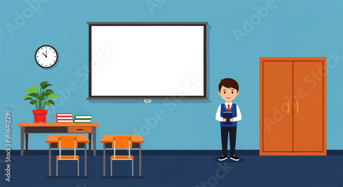 Classroom with Student and Whiteboard