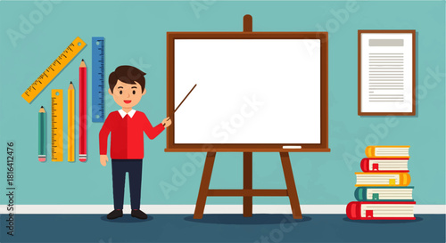 Illustration of Teacher and Whiteboard on Transparent Background
