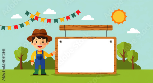 Cartoon Farmer with Blank Sign Illustration
