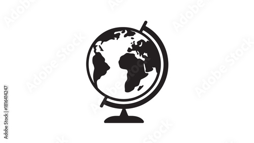 Globe icon with rotating arrow for geography and navigation, minimalist vector symbol