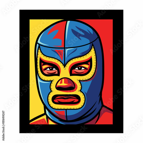 Colorful Luchador Masked Wrestler Portrait Art.