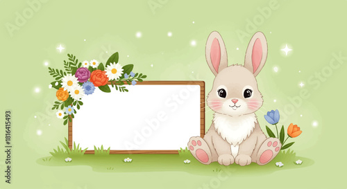 Bunny with Floral Sign