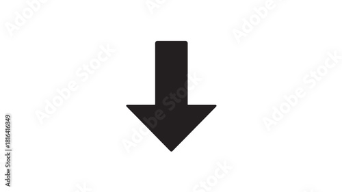Simple black arrow pointing down flat vector glyph illustration isolated on white background